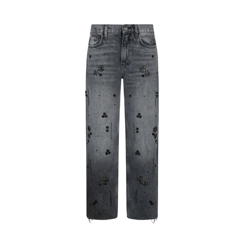 Jeans Donna straight con strass denim grigio
